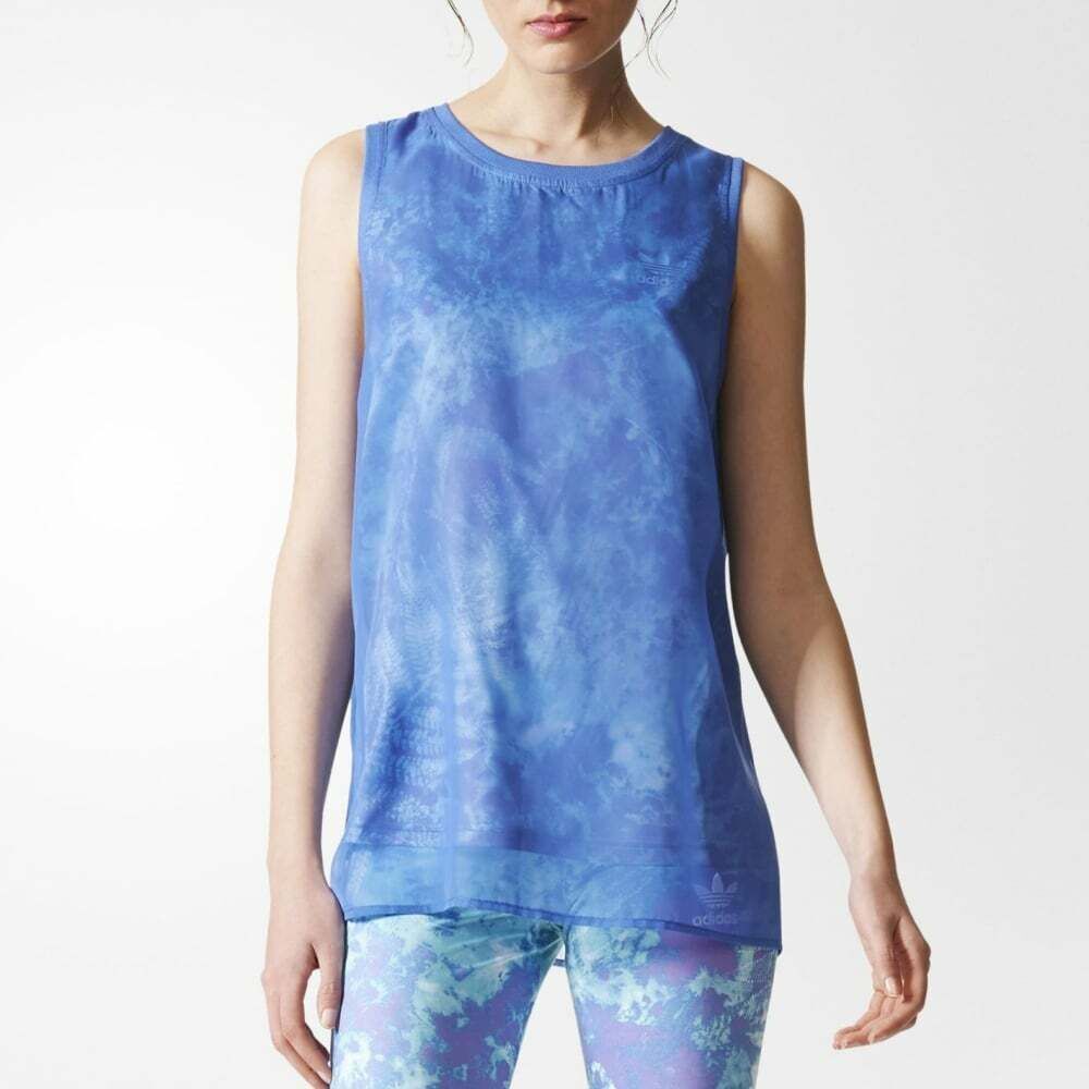 Adidas Women Ocean Elements Tank Top Blue Chiffon Mesh Activewear Top Size S